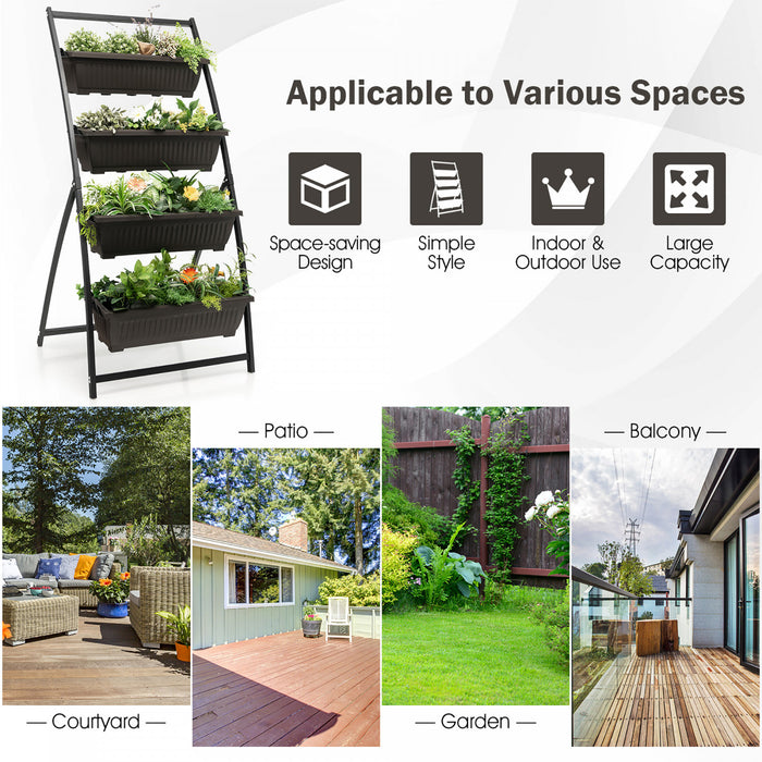 Costway 2pcs 5 Ft 4-tier Lit De Jardin Eleve Vertical Planteur Eleve W / 4 Boites De Conteneur