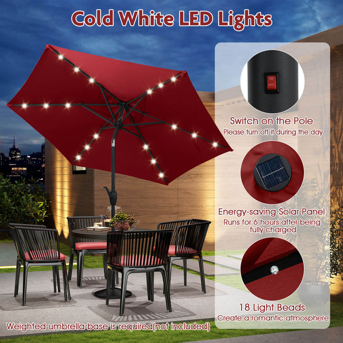 Parasol solaire Costway 7,5 ft avec lumieres LED, inclinaison par bouton-poussoir, manivelle, rouge