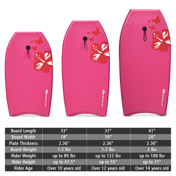 Goplus 37'' Super Leger Bodyboard Surfing W/leash Eps Core Embarque Ixpe Rose