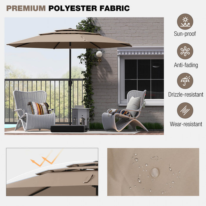 Costway Parasol de patio ventile a 3 niveaux de 10 pieds, grand parasol de table de marche, ombre solaire exterieure marron