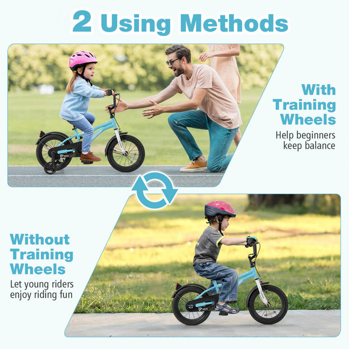 Costway 14\" Velo Pour Enfants Pour Garcons Et Filles De 3 A 5 Ans Avec Reflecteurs De Frein A Main Reglables Bleu
