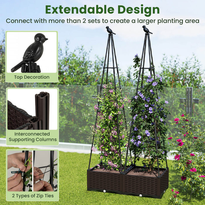 Costway 1 Pcs Lit De Jardin Eleve Avec Boite De Plante Et Trellis Obelisque Roues Verrouillables Planteur De Cage