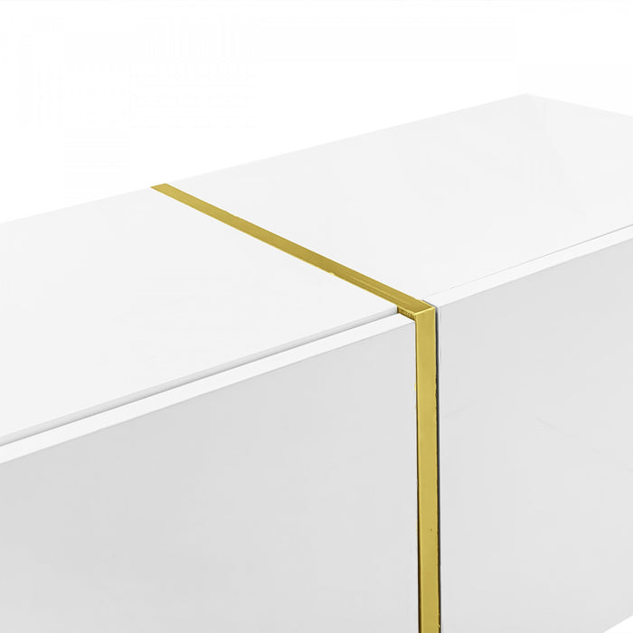 Meuble Tv Moderne Frances Avec 4 Portes, Blanc Laque Brillant