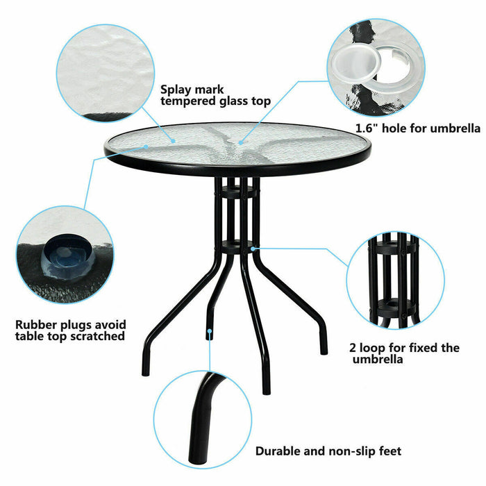 Costway Ensemble mobilier bistro de patio 3PCS chaise a bascule, table en verre avec trou parasol