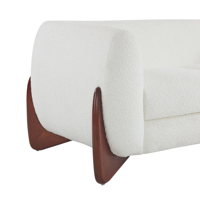 Harold Canape 3 places en bois de 82,75\" avec revetement boucle et sherpa, beige