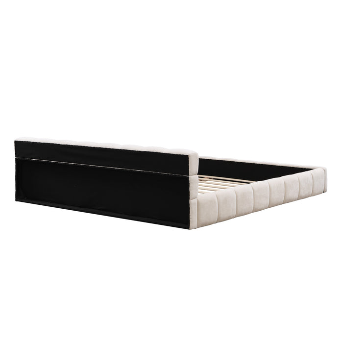 Eleanor Lit elegant avec revetement en chenille et design a damier, Taille King, Beige