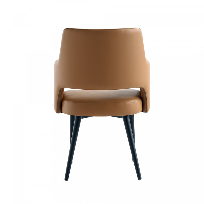 Fauteuil moderne Tremont en metal et cuir vegetalien couleur selle
