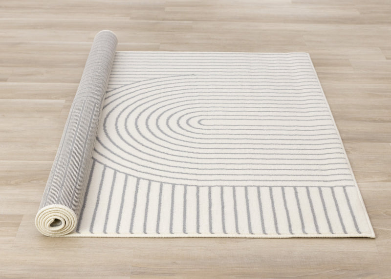 Carpette Forte blanche et grise à motif d’arches courbées pour l’intérieur - 4 pi 7 po x 6 pi 7 po
