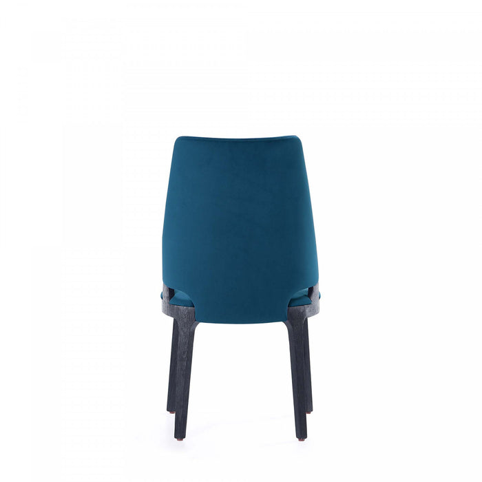 Chaise de salle a manger moderne en bois Kara avec revetement bleu - Lot de 2
