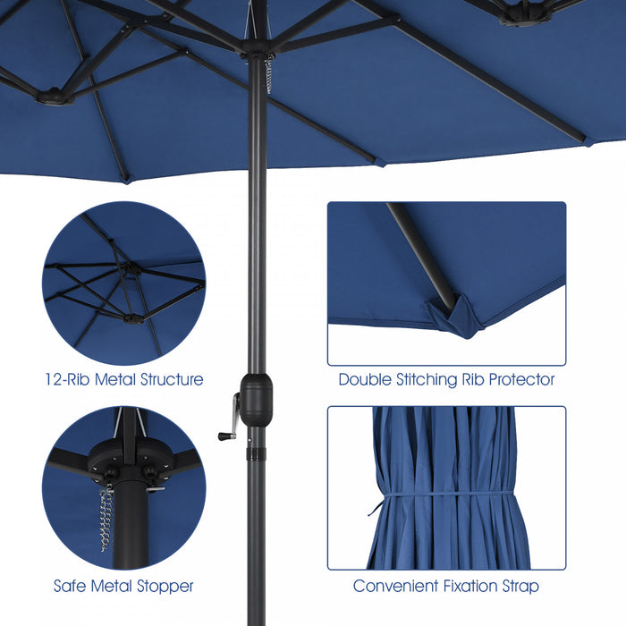 Costway Parasol double face 15FT a manivelle pour patio Jardin marche protection solaire Navy