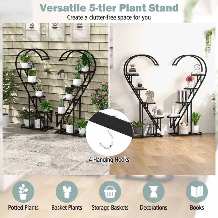 Costway 5 Etagere En Forme De Cœur Avec Crochet Suspendu Pour Plusieurs Plantes Noir