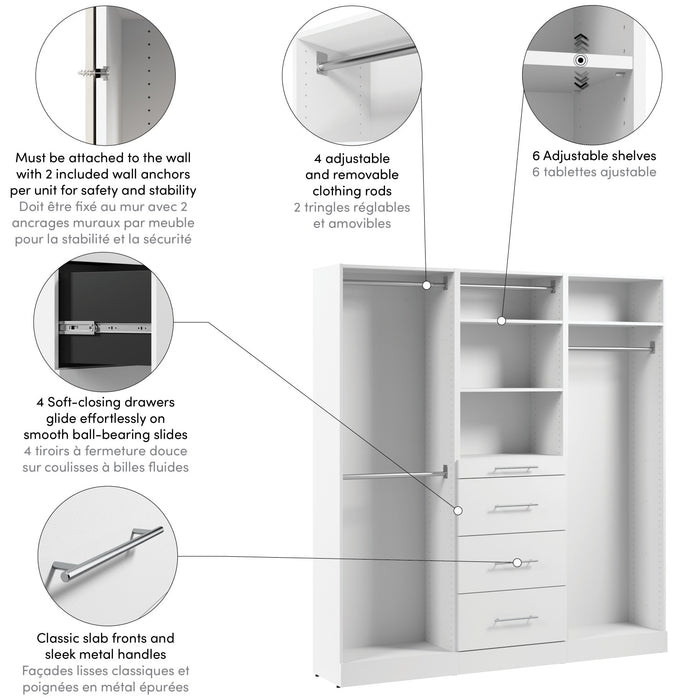 Système de garde-robe modulaire Florence de Bestar de 74 po avec tringles et rangement - blanc