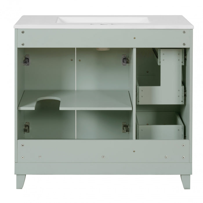 Meuble de salle de bain moderne Grady 36 pouces avec lavabo ceramique et rangement intelligent, vert