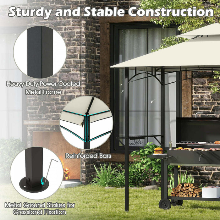 Costway 8’ X 5’ Grill Gazebo Avec 2 Etageres 7 Crochets Cadre En Metal Soft Top Beige