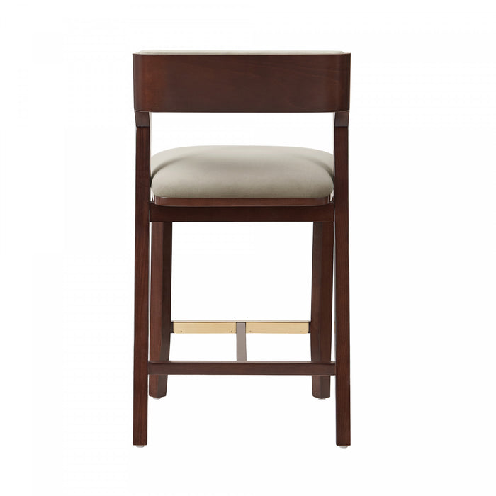 Tabouret de comptoir moderne en bois Patricia avec revetement en lin - Lot de 3