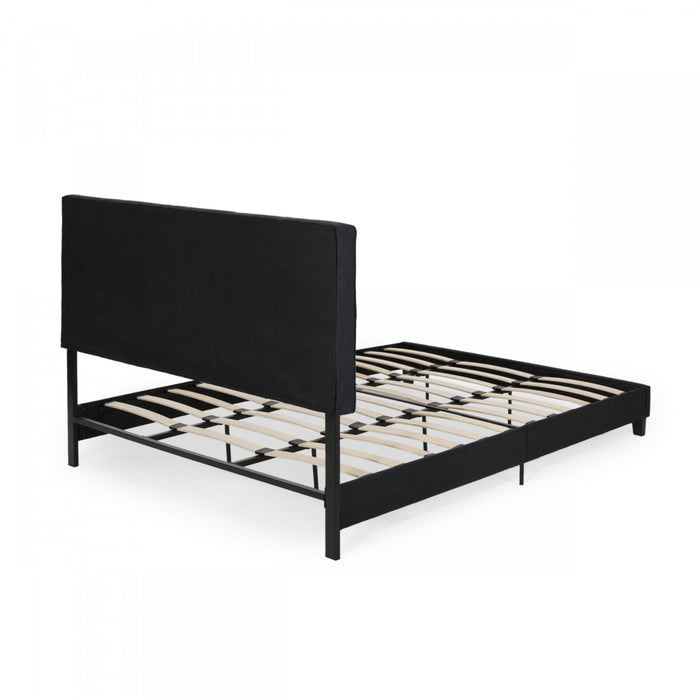 Lucia Cadre De Lit Plateforme Capitonne Avec Couture Waffle, Taille King, Noir