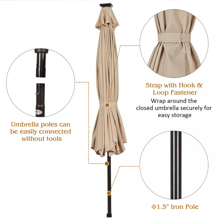 Costway Parasol de marche solaire LED de 10 pieds avec reglage d'inclinaison et manivelle, beige