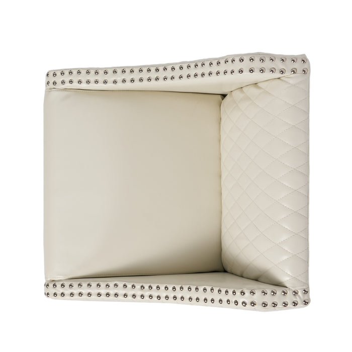 Tabouret De Bar Deborah Avec Accoudoirs, Revêtement En Cuir Reconstitué Matelassé - Coloris Ivoire
