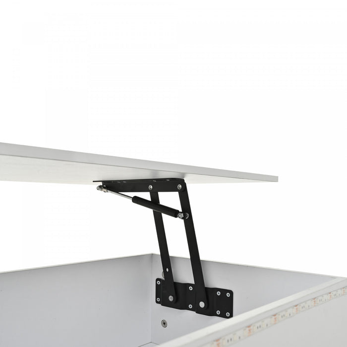 Daniel table basse relevable – table basse avec eclairage LED et 4 tiroirs, blanc