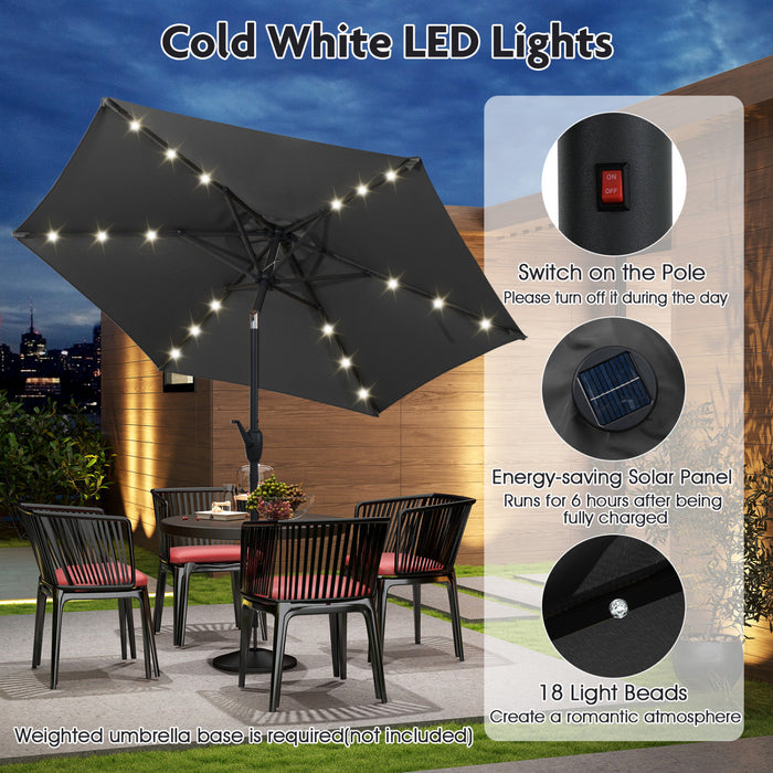 Parasol solaire Costway 7,5 ft avec lumieres LED, inclinaison par bouton-poussoir, manivelle, gris