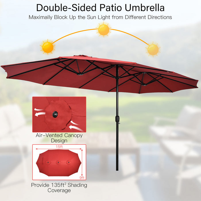 Costway Parasol double face de 15 pieds pour patio, parasol de marche exterieur, bordeaux