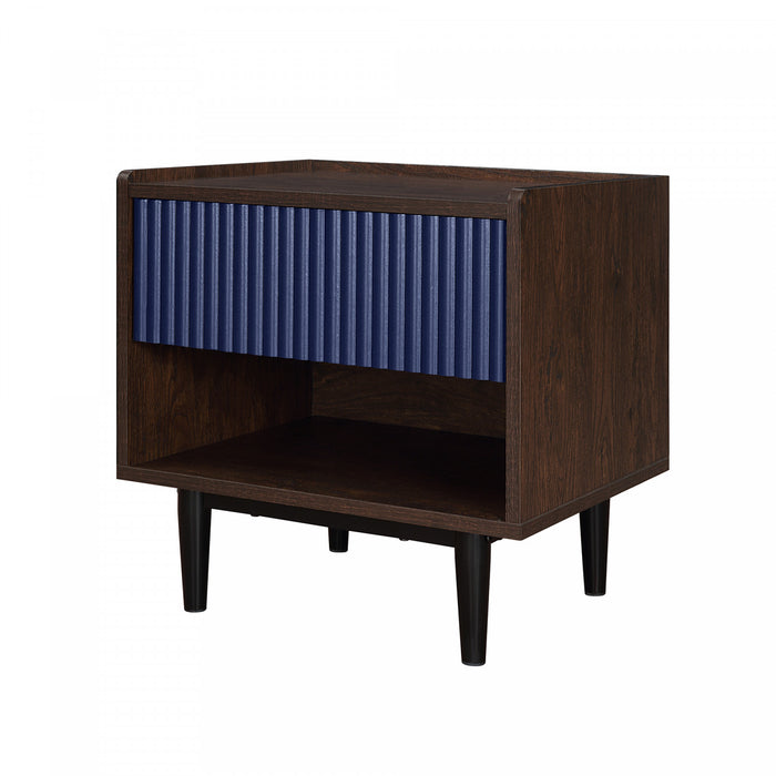 Table de nuit Duane style milieu du siecle 20\" a cannelures en bleu marine (1 tiroir) - Lot de 2