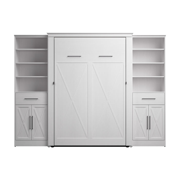 Lit double escamotable Key West de Bestar de 113 po (L) avec organisateurs de garde-robe, portes et tiroirs - blanc chêne solide