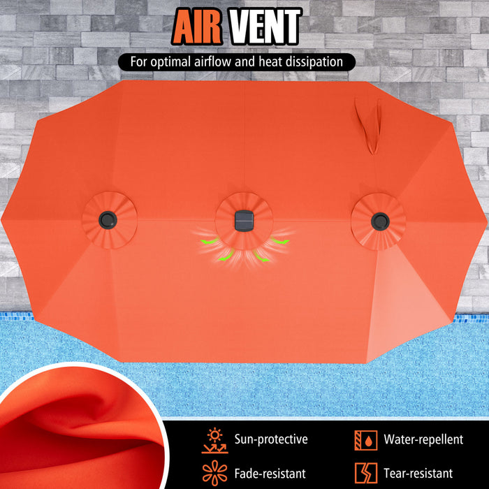 Costway Parasol de patio extra-large de 15,5 pieds avec lumieres solaires LED et 12 baleines robustes orange