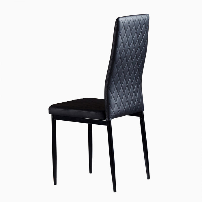 Ensemble de chaises de salle a manger modernes Ava avec motif de grille en diamant (lot de 4), cuir ignifuge et cadre en metal, noir