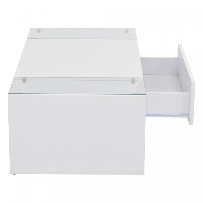 Evan table basse – table avec eclairage LED et plateau en verre, blanc