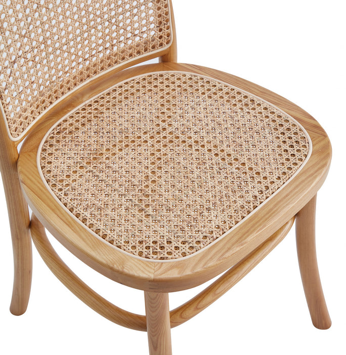 Chaise de salle a manger Paragon Industry Chic avec dossier en cannage et assise rembourree en bois, coloris flocon d’avoine - Lot de 4