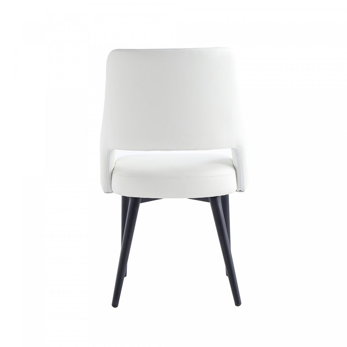 Chaise de salle a manger moderne Tremont en cuir vegetalien blanc avec structure en metal - Lot de 2