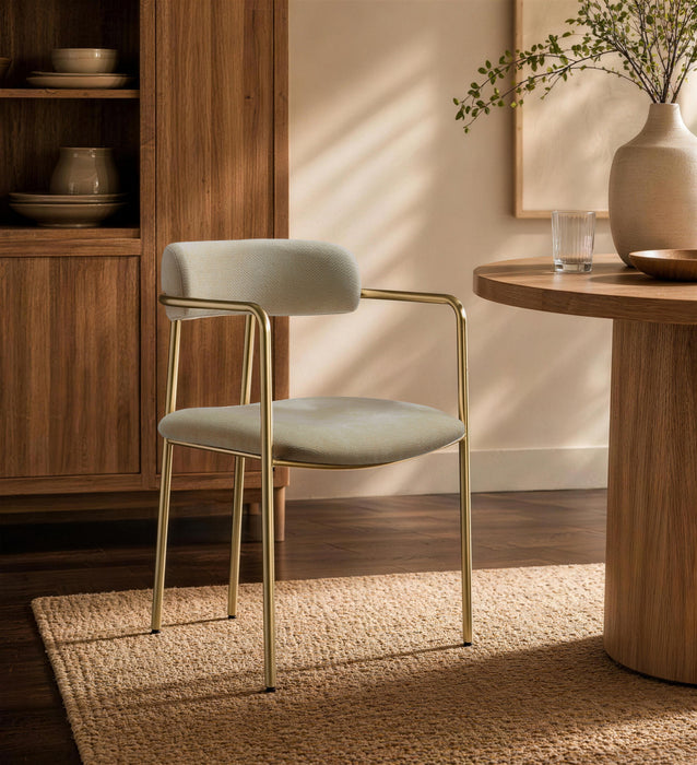 Chaise de salle a manger moderne mi-siecle en metal et tissu, coloris taupe, Serene