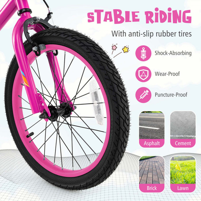 Costway 18\" Led Eclaire Velo Pour Enfants Avec Siege Reglable Coaster Frein Roues D'entrainement Rose