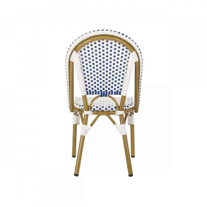 Chaises de bistrot francaises Julien en rotin synthetique et aluminium, lot de 2 - bleu et blanc
