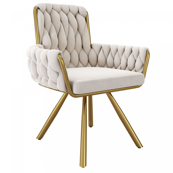 Chaises de salle a manger pivotantes Timothy en velours avec revetement capitonne et pieds en metal dore, lot de 4