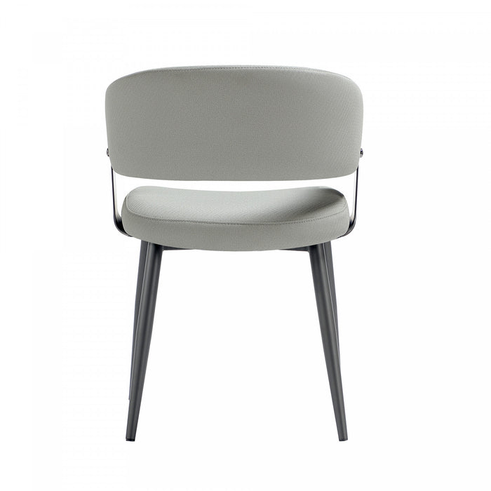 Chaise de salle a manger moderne Luce en metal texture et cuir vegetalien gris pierre