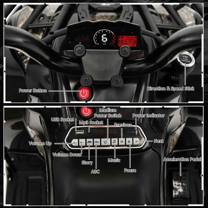 Costway 12v Enfants Rouler Sur Atv Electrique 4 Roues Quad 2 Vitesses W / Mp3 & Phares Noir