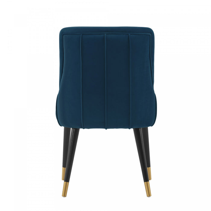 Chaise de salle a manger moderne en bois Eda avec revetement en tissu bleu nuit - Lot de 2
