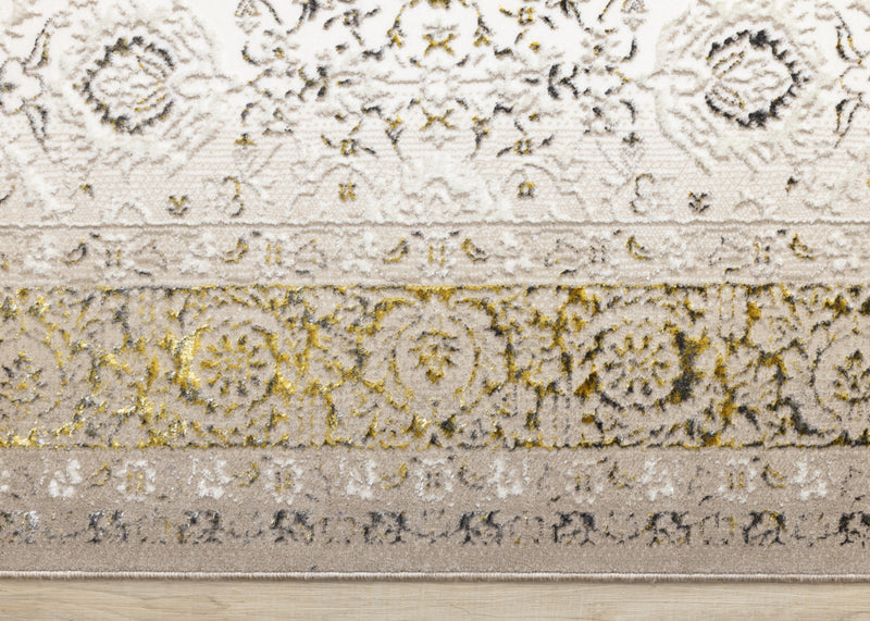 Tapis Zaris creme, jaune et noir elegant classique, 5'3\" x 7'7\"