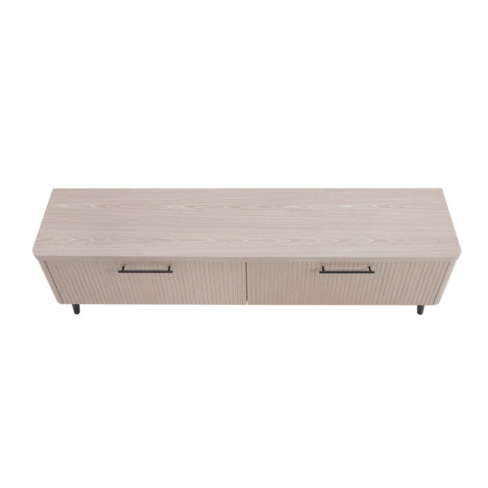 Meuble TV Jodie style milieu du siecle a cannelures, 175 cm, chene blanchi