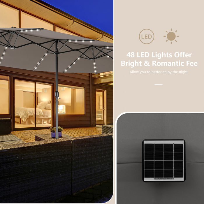 Parasol de marche Costway de 15 pieds double face, solaire LED, manivelle, 36 lumieres, base grise