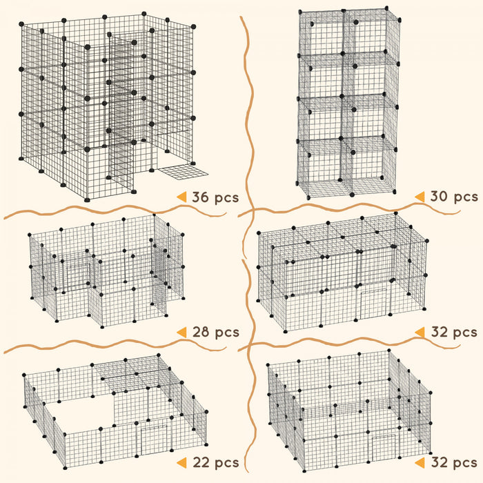 Cage Parc Enclos Pour Animaux Domestiques L 146 X L 73 X H 73 Cm Modulable 2 Niveaux 36 Panneaux Bords Arrondis Fil Metallique Noir