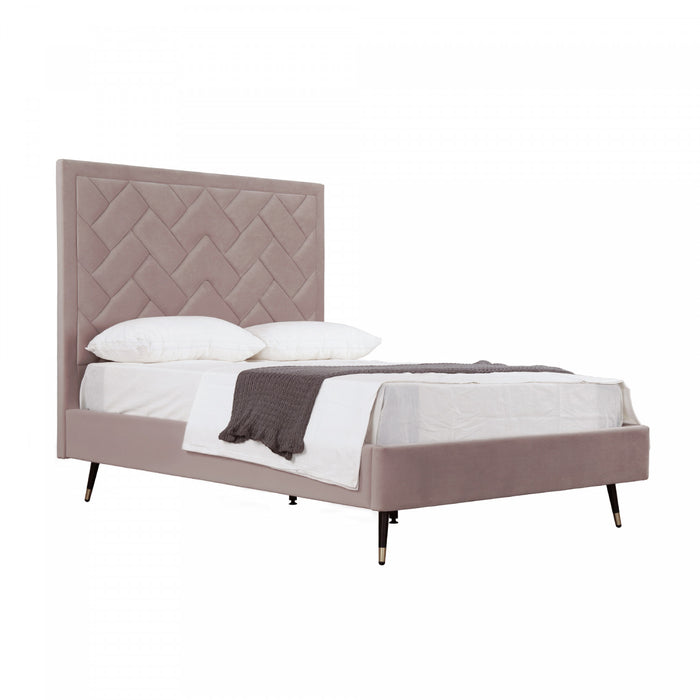 Lit double moderne Crosby en velours capitonne, coloris rose blush