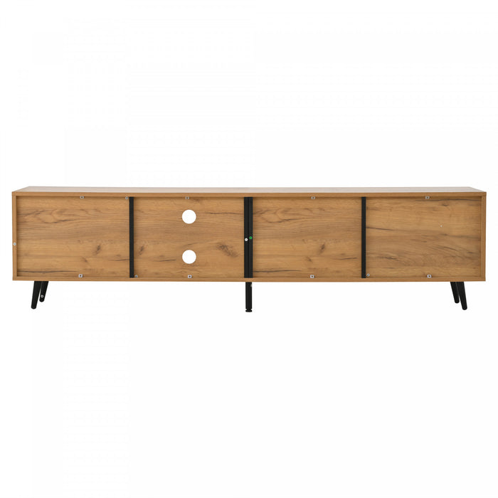 Nathan meuble TV – meuble multimedia avec 3 portes et etageres ouvertes, finition naturelle