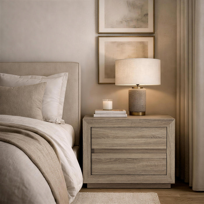 Table de nuit contemporaine Soren 32\" en chene naturel (2 tiroirs)