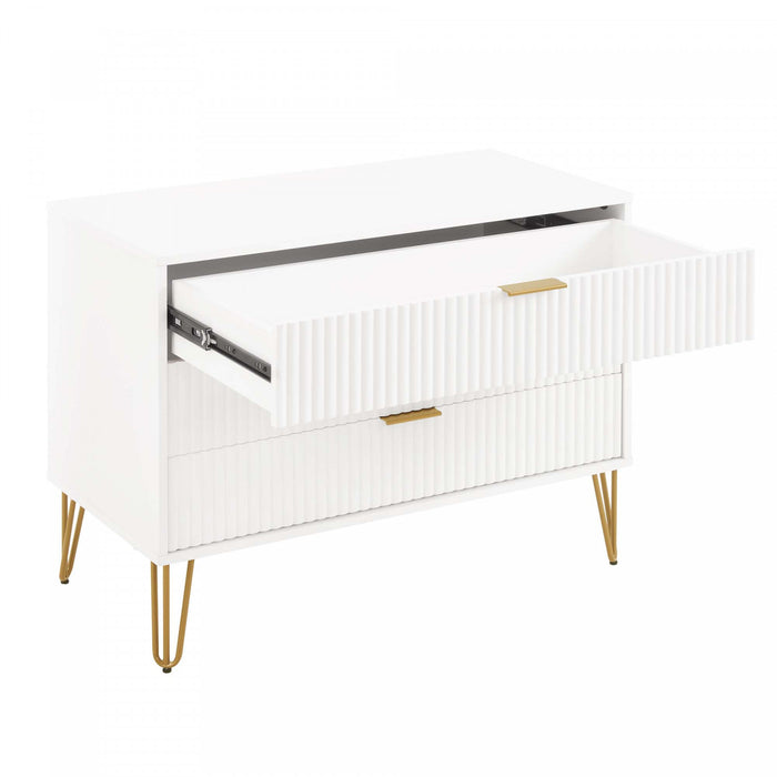 Commode Dumbo Moderne 35\" a Rainures en Blanc (3 Tiroirs)