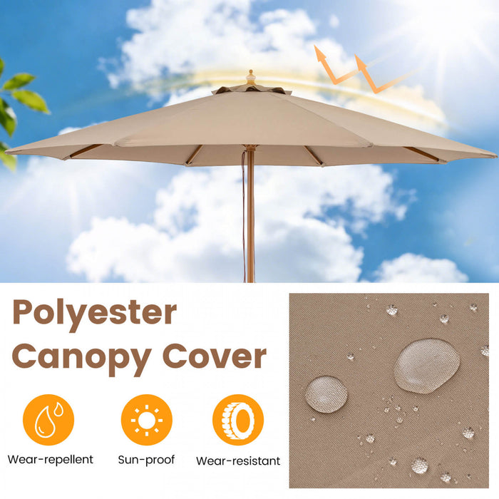 Costway Parasol de patio 9 FT avec hauteur reglable, levage par poulie a corde, dessus ventile pour plage Kaki Tan