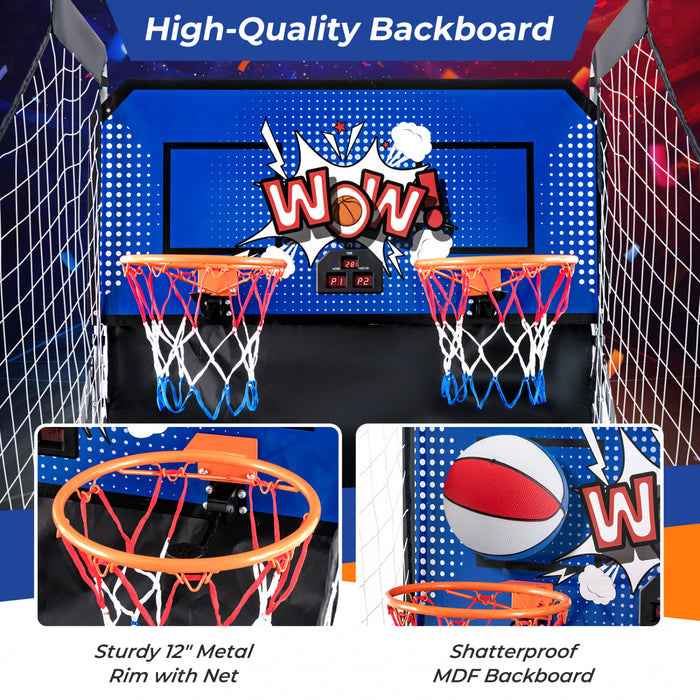 Costway Double Shot Basketball Arcade Game Avec 8 Modes De Jeu Electronic Scoring Bleu