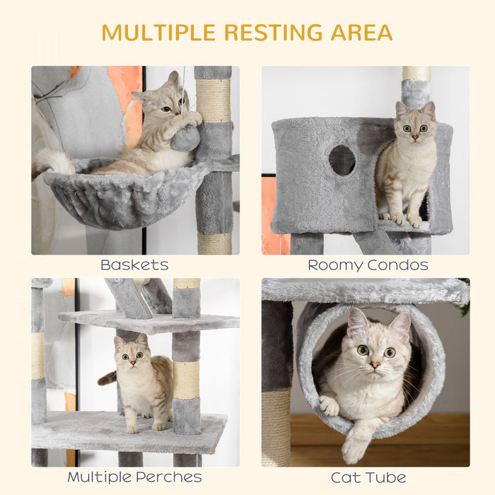 Pawhut 94 \"-102\" Enorme Arbre A Chat A Plusieurs Niveaux Du Plafond Au Sol. Griffoir Centre D'activite Multi-niveaux Maison De Jeu Gris Clair